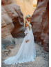 Cold Shoulder Ivory Lace V Back Bohemian Wedding Dress